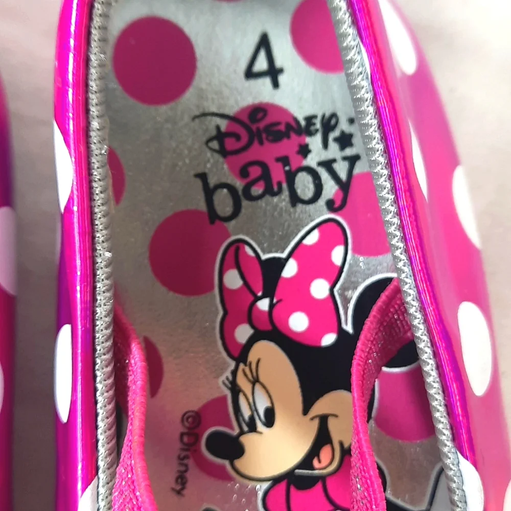 Disney Baby Minnie Mouse Shoes Toddler Size 4 Pink White Polka Dot Metallic